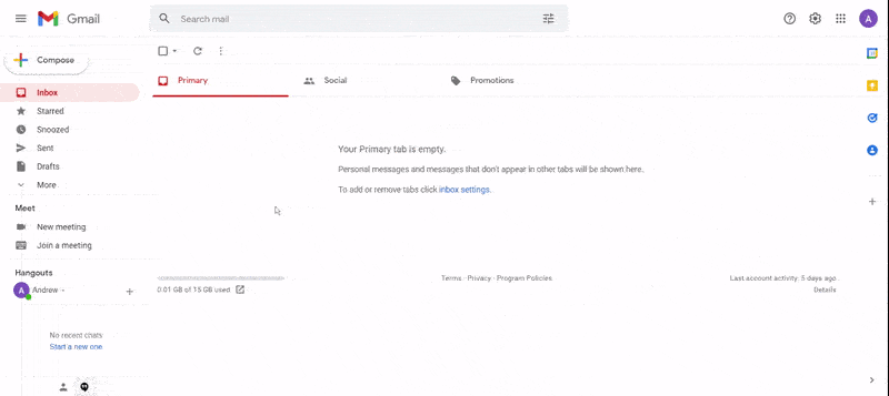 A GIF demonstrating how to drag emails to your preferred Gmail inbox